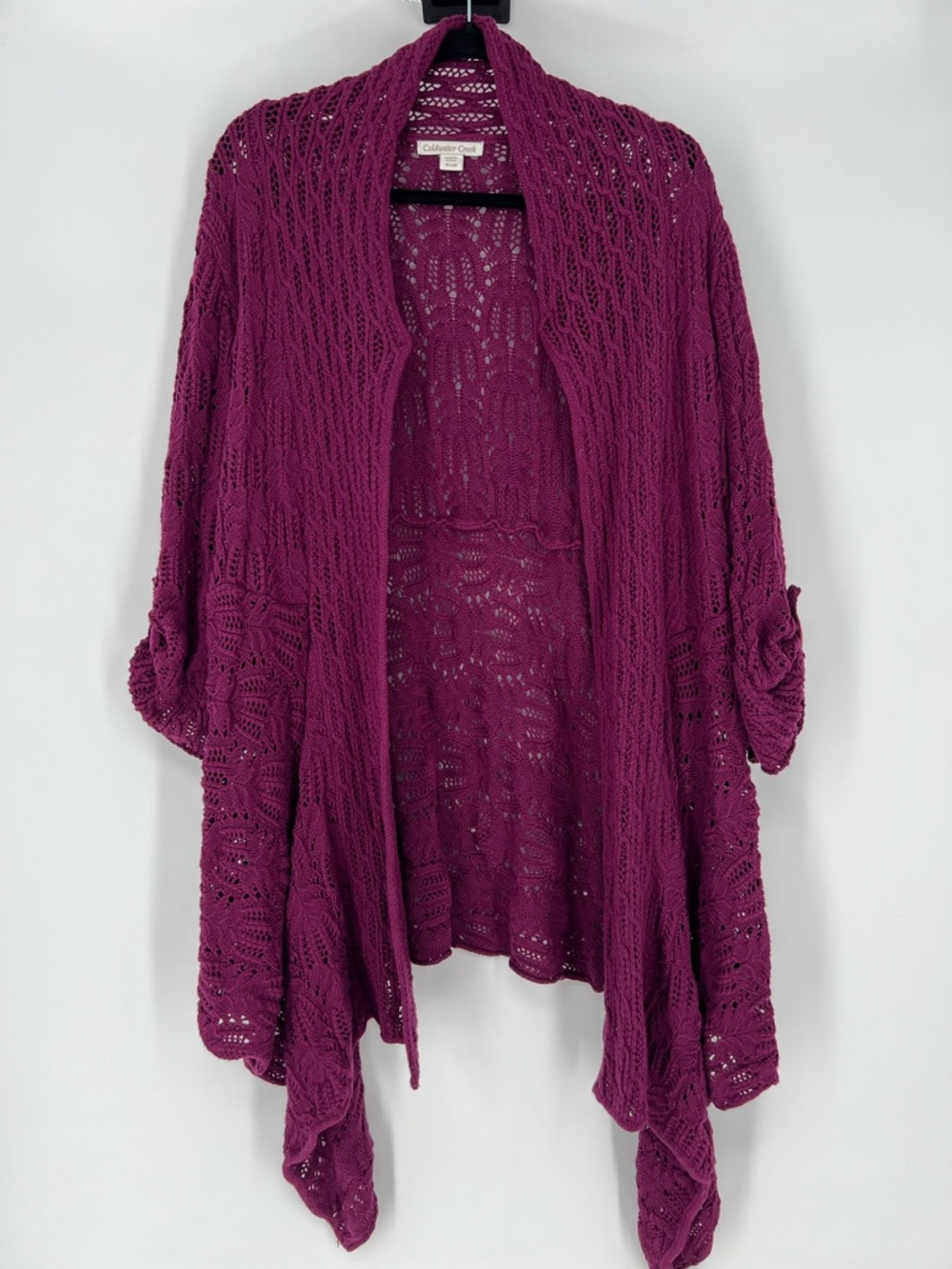 COLDWATER CREEK‎ Cable Knit Open-Front Cardigan Sweater - Berry